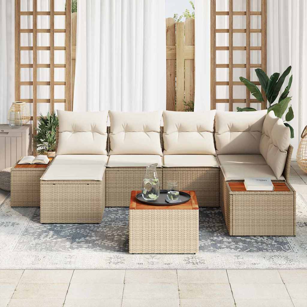 Set Divano da Giardino 7 pcs Beige e Crema Polyrattan | homemem39