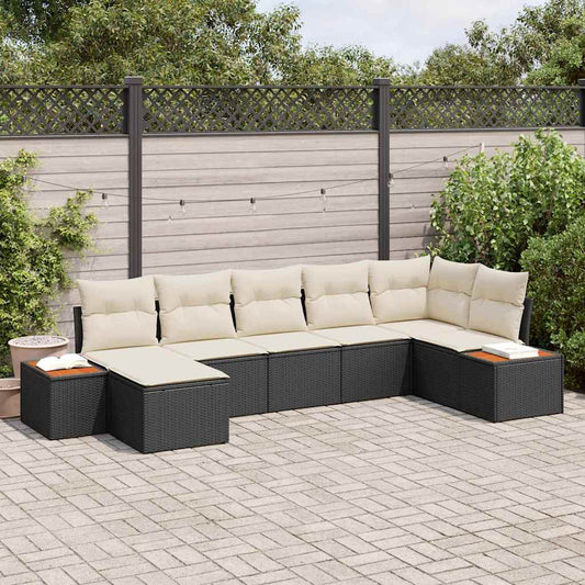 Set Divano da Giardino 8 pcs Nero e Crema Polyrattan