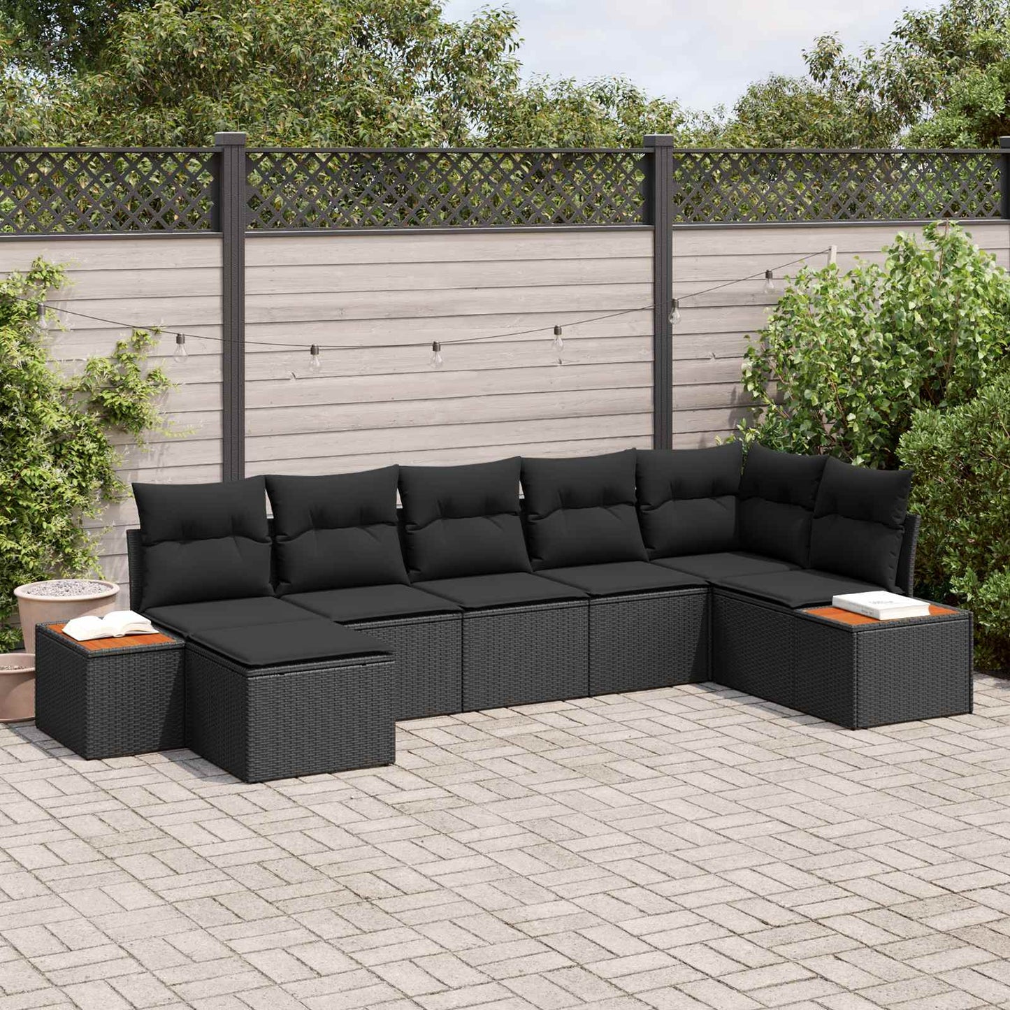 Set Divano da Giardino con cuscino 8 pcs Nero Polyrattan | homemem39