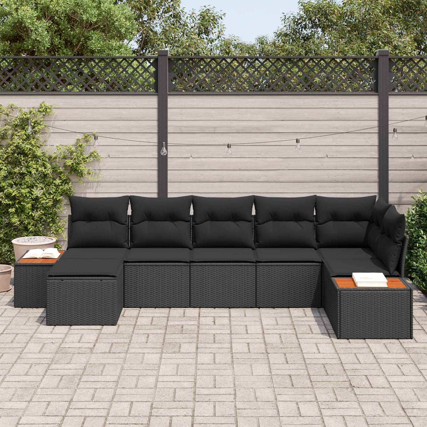 Set Divano da Giardino con cuscino 8 pcs Nero Polyrattan | homemem39