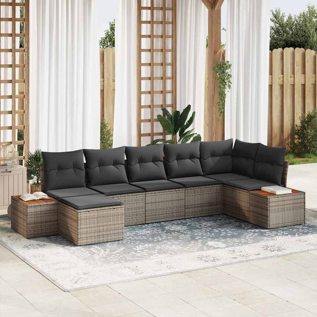 Set Divano da Giardino 7 pcs Grigio Rattan in Polipropilene