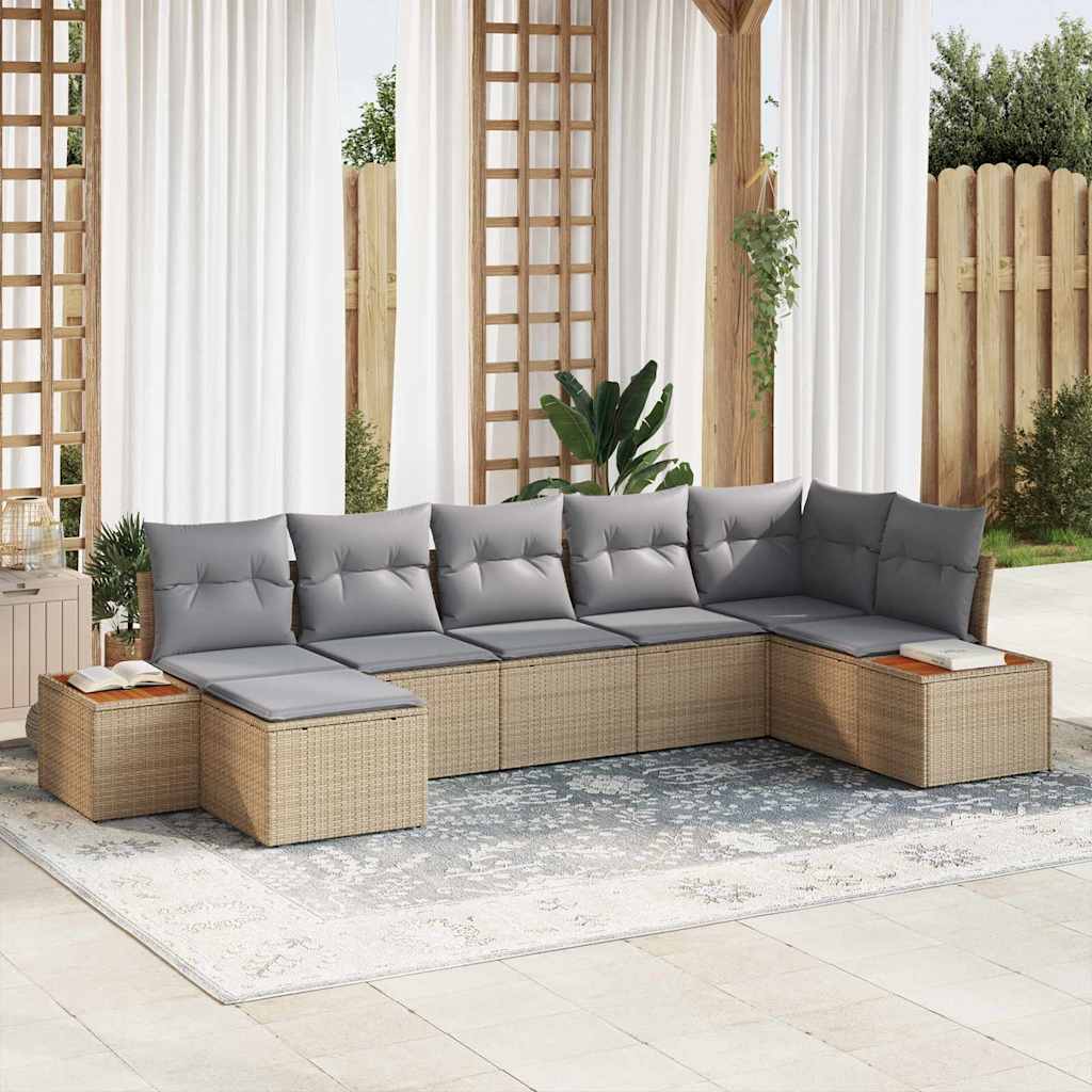 Set Divano da Giardino 8 pcs Beige e Grigio Chiaro Polyrattan | homemem39