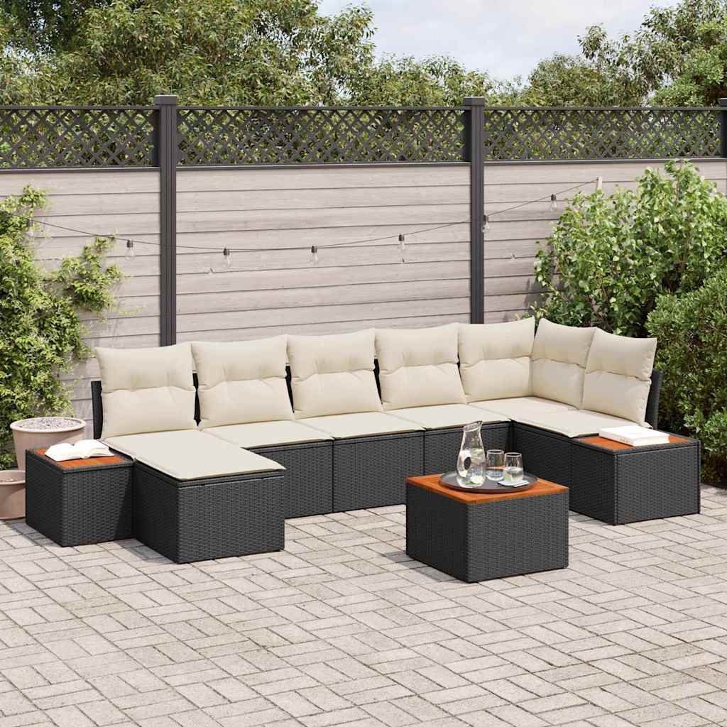Set Divano da Giardino 8 pcs Nero e Crema Polyrattan | homemem39