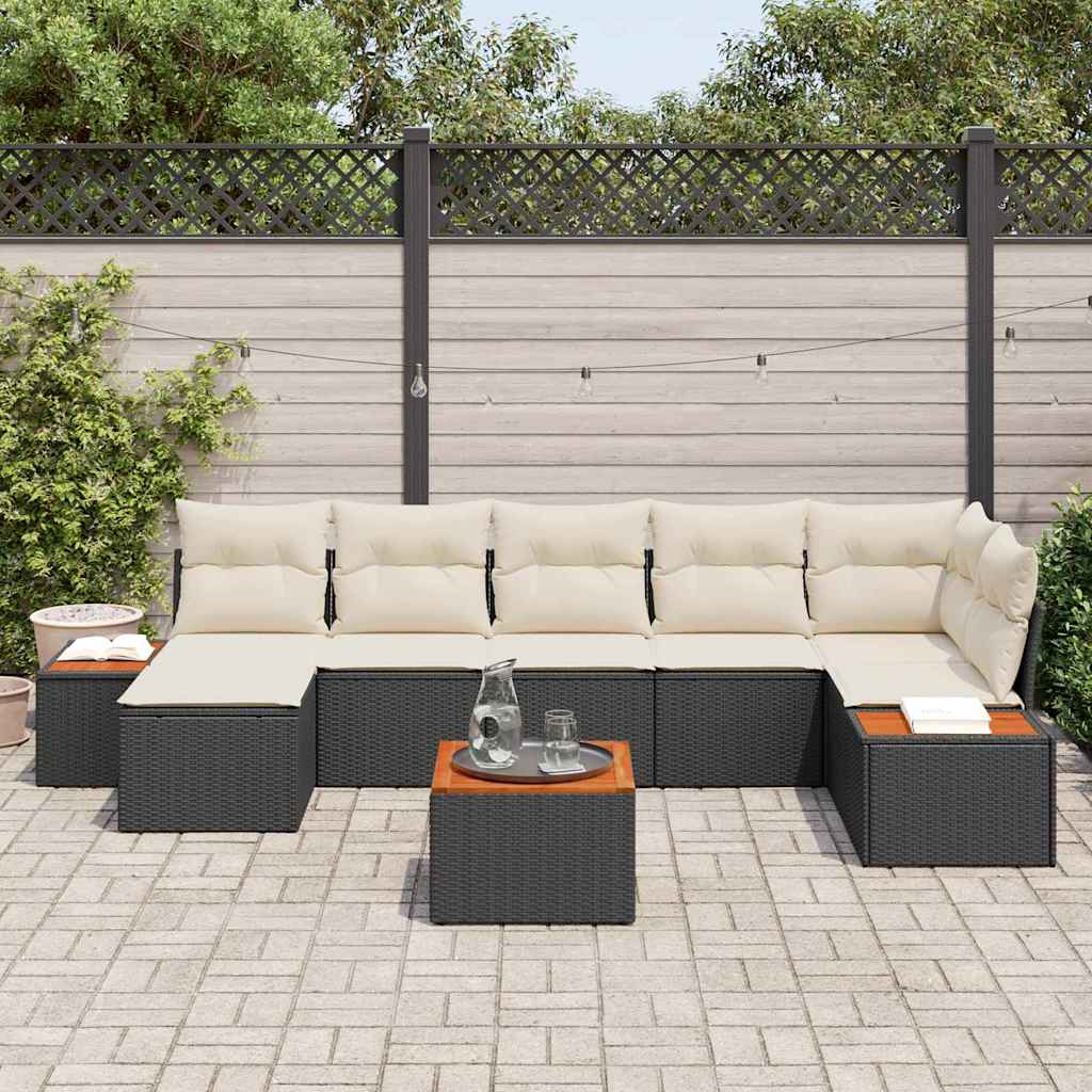 Set Divano da Giardino 8 pcs Nero e Crema Polyrattan | homemem39