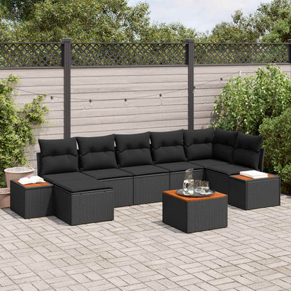 Set Divano da Giardino con cuscino 8 pcs Nero Polyrattan | homemem39