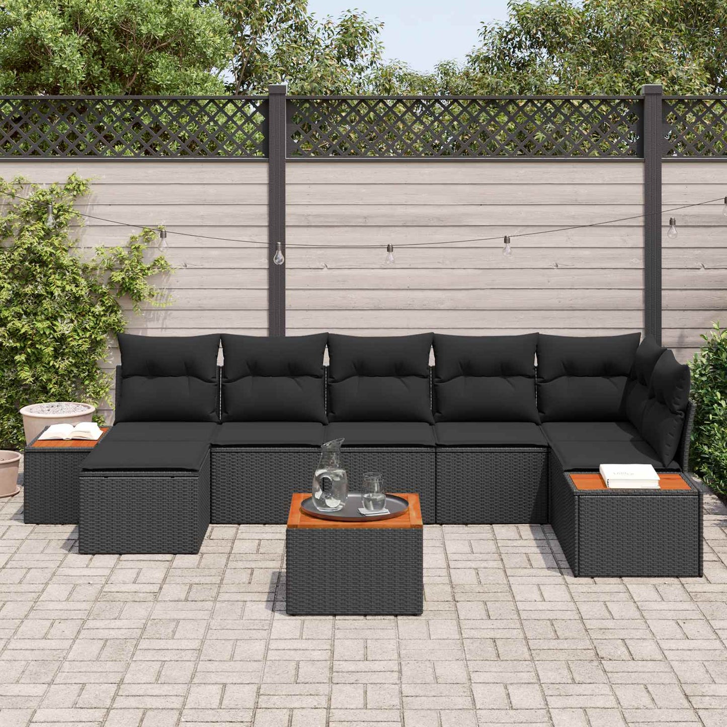 Set Divano da Giardino con cuscino 8 pcs Nero Polyrattan