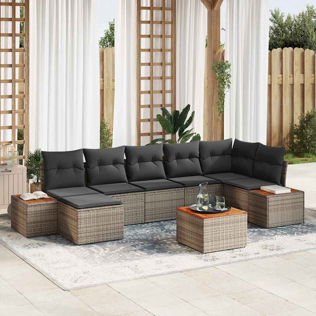 Set Divano da Giardino 8 pcs Grigio Rattan in Polipropilene