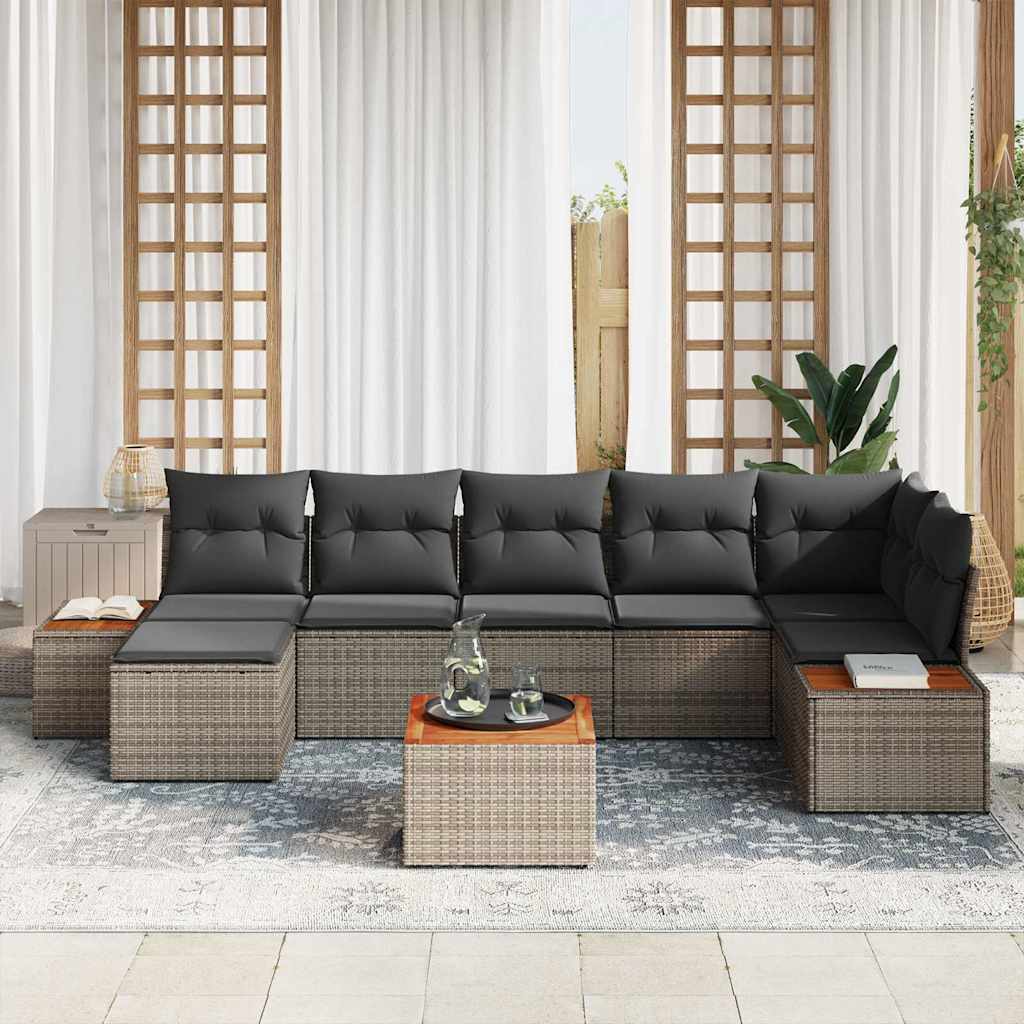 Set Divano da Giardino 8 pcs Grigio Rattan in Polipropilene