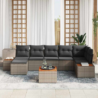 Set Divano da Giardino 8 pcs Grigio Rattan in Polipropilene