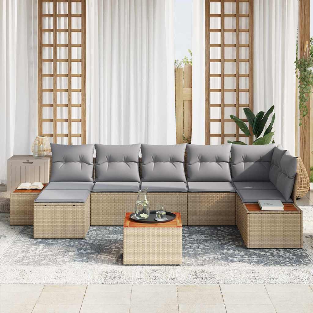 Set Divano da Giardino 8 pcs Beige e Grigio Chiaro Polyrattan | homemem39