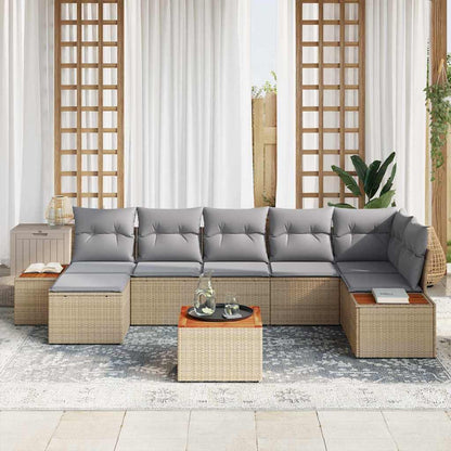 Set Divano da Giardino 8 pcs Beige e Grigio Chiaro Polyrattan | homemem39