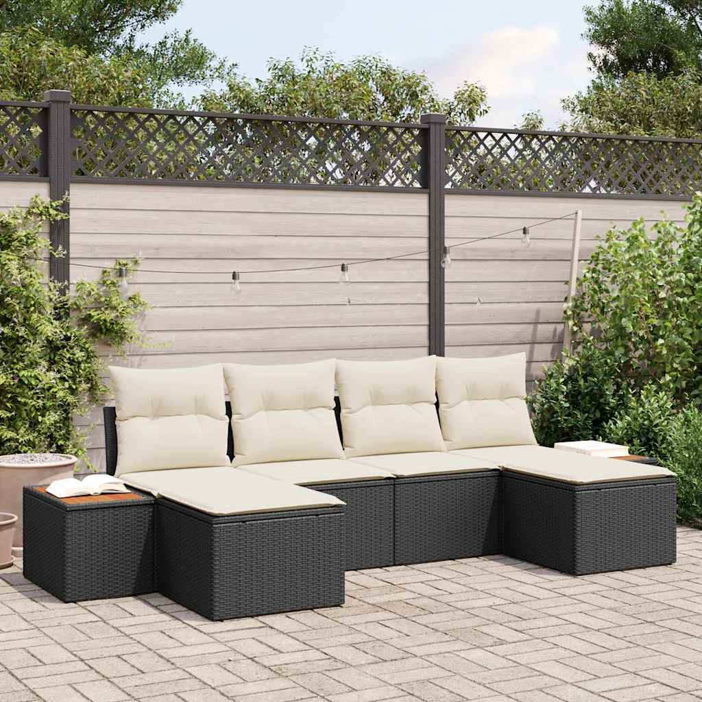 Set Divano da Giardino con cuscino 6 pcs Nero e Crema