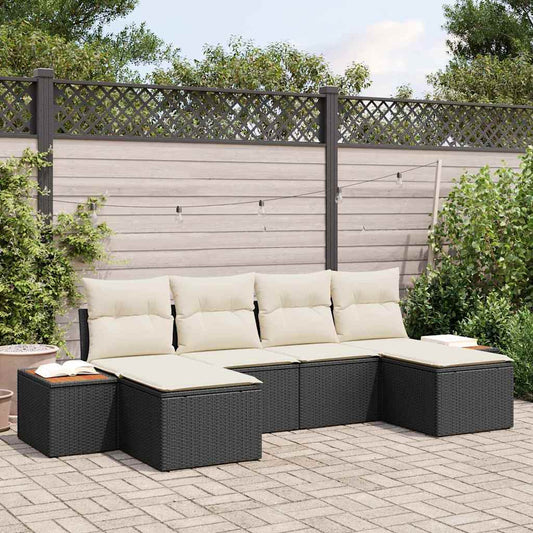 Set Divano da Giardino con cuscino 6 pcs Nero e Crema