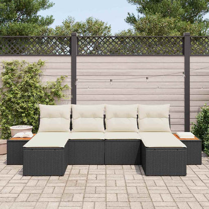 Set Divano da Giardino con cuscino 6 pcs Nero e Crema