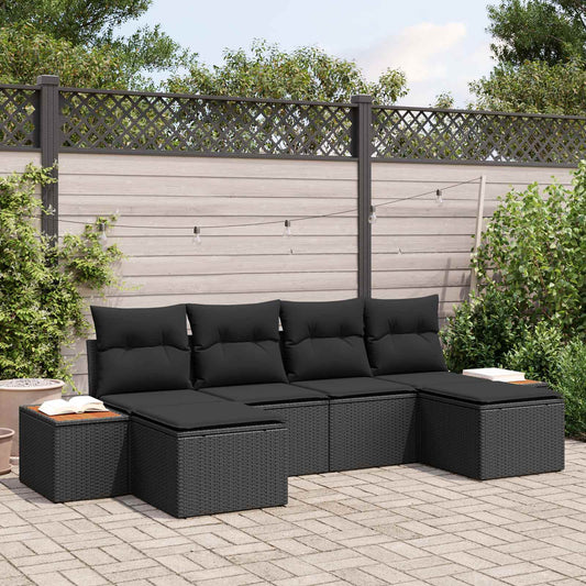 Set Divano da Giardino 6 pcs Nero Rattan in Polipropilene