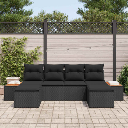 Set Divano da Giardino 6 pcs Nero Rattan in Polipropilene