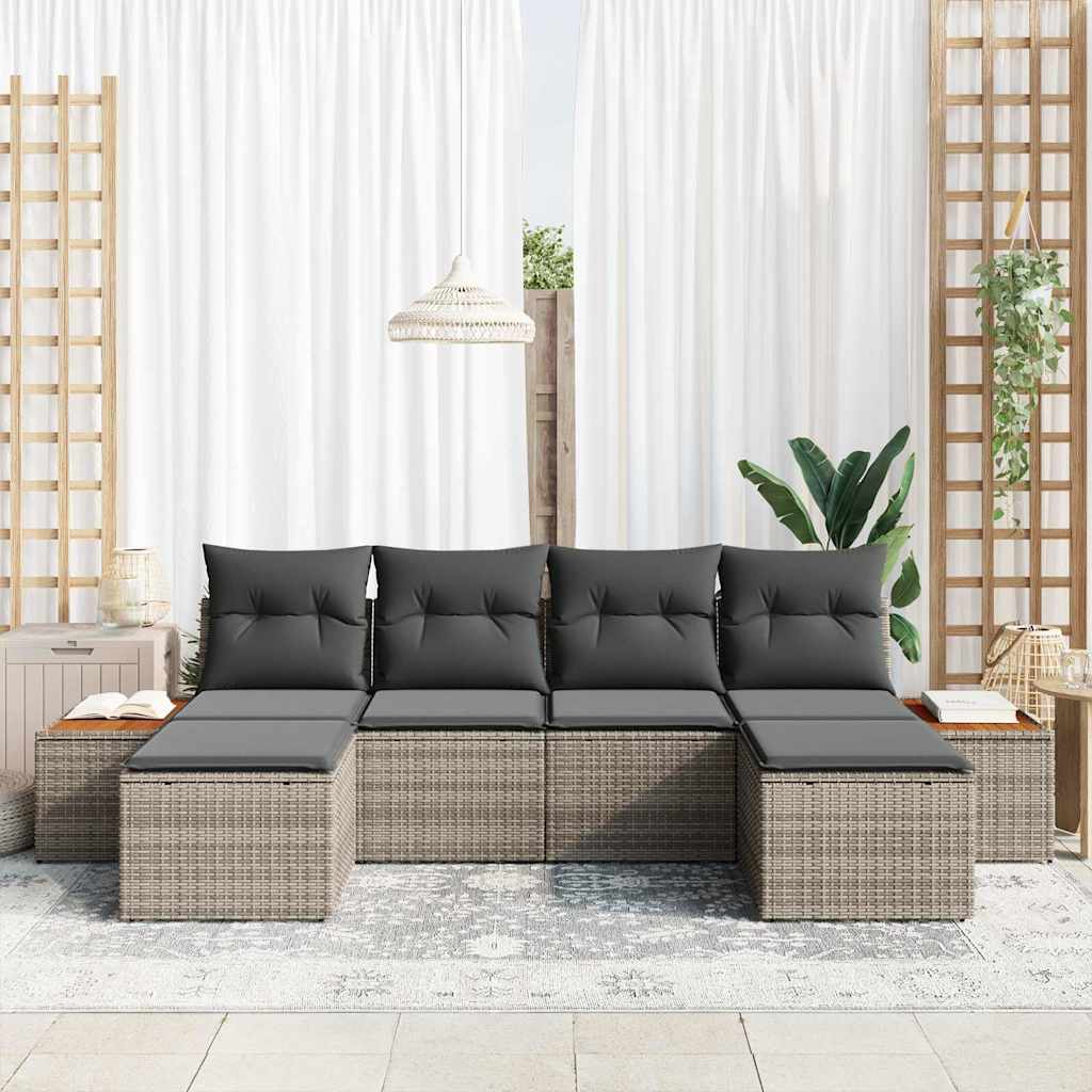 Set Divano da Giardino 6 pcs Grigio Rattan in Polipropilene