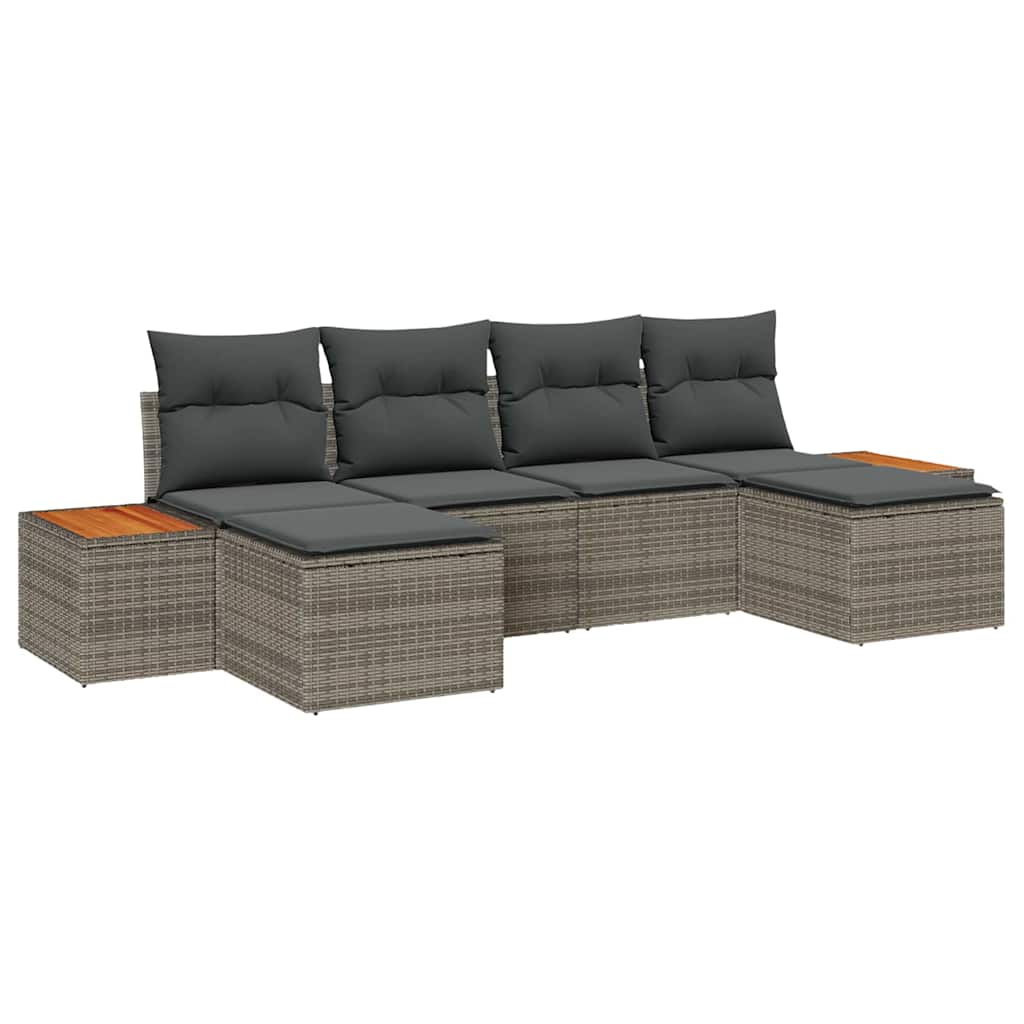 Set Divano da Giardino 6 pcs Grigio Rattan in Polipropilene