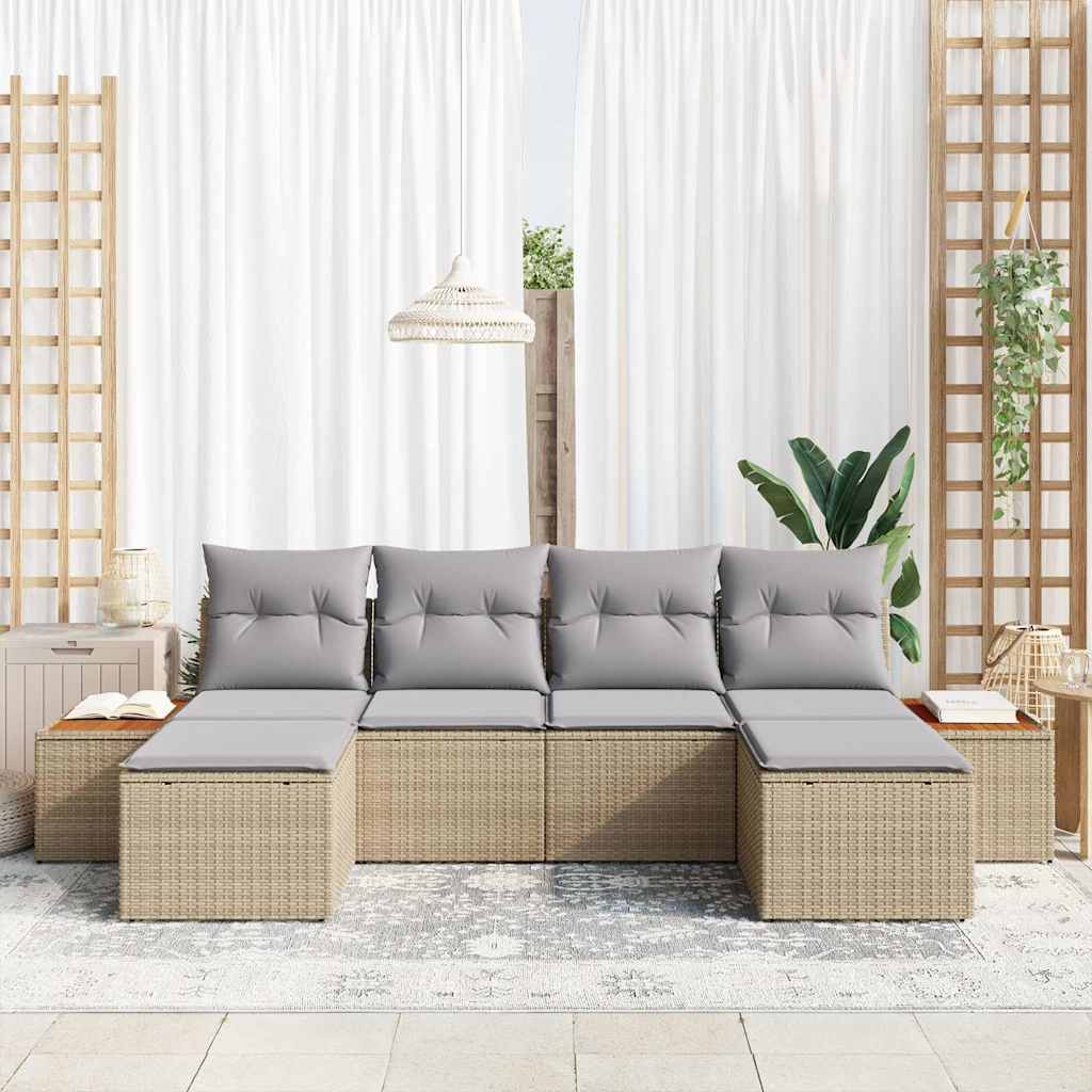 Set Divano da Giardino con cuscino 6 pcs Beige e Grigio Chiaro | homemem39