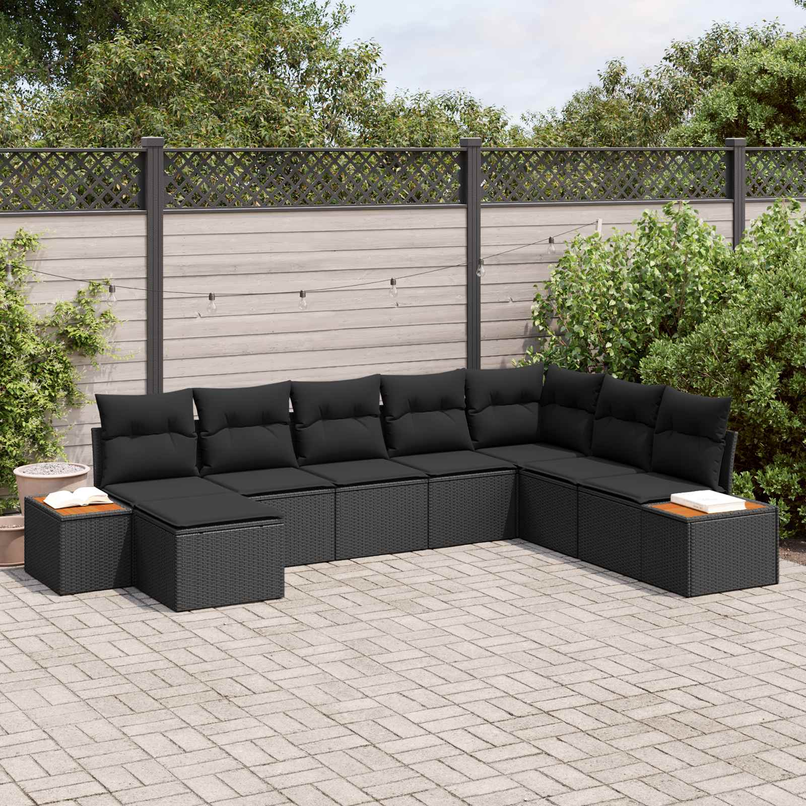 Set Divano da Giardino con cuscino 9 pcs Nero Polyrattan | homemem39