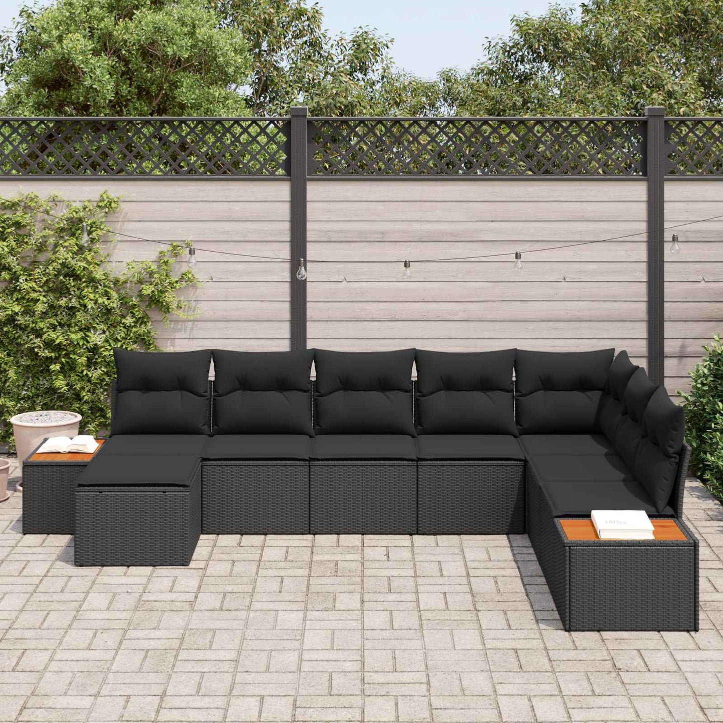 Set Divano da Giardino con cuscino 9 pcs Nero Polyrattan | homemem39