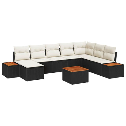 Set Divano da Giardino 9 pcs Nero e Crema Polyrattan | homemem39