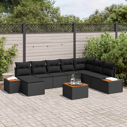 Set Divano da Giardino con cuscino 9 pcs Nero Polyrattan | homemem39