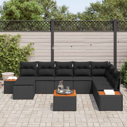 Set Divano da Giardino con cuscino 9 pcs Nero Polyrattan | homemem39