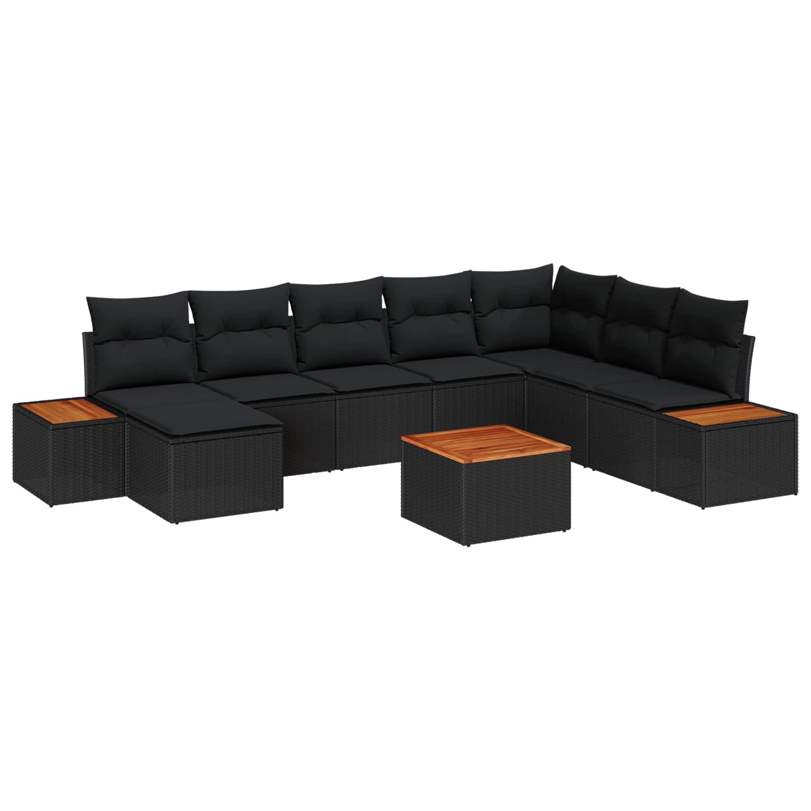 Set Divano da Giardino con cuscino 9 pcs Nero Polyrattan | homemem39