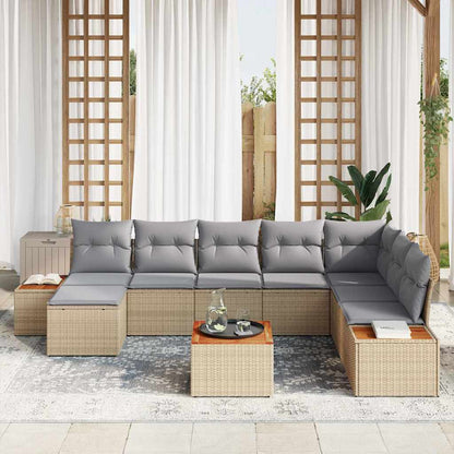 Set Divano da Giardino 9 pcs Beige e Grigio Chiaro Polyrattan | homemem39