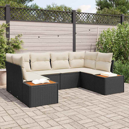 Set Divano da Giardino 6 pcs Nero e Crema Polyrattan | homemem39