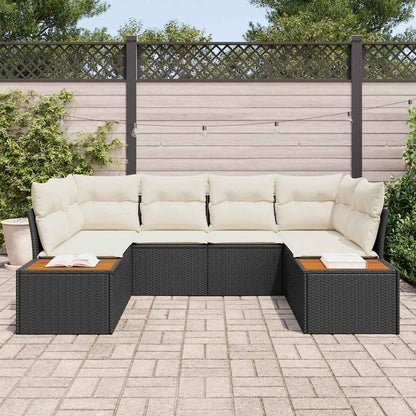 Set Divano da Giardino 6 pcs Nero e Crema Polyrattan | homemem39