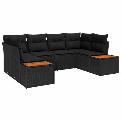 Set Divano da Giardino con cuscino 6 pcs Nero Polyrattan | homemem39