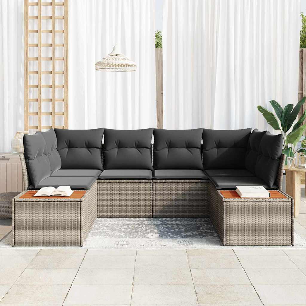 Set Divano da Giardino con cuscino 6 pcs Grigio Polyrattan