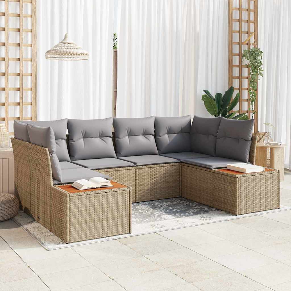 Set Divano da Giardino 6 pcs Beige e Grigio Chiaro Polyrattan | homemem39
