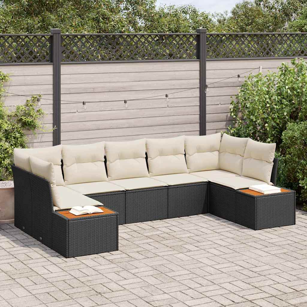 Set Divano da Giardino 7 pcs Nero e Crema Polyrattan | homemem39