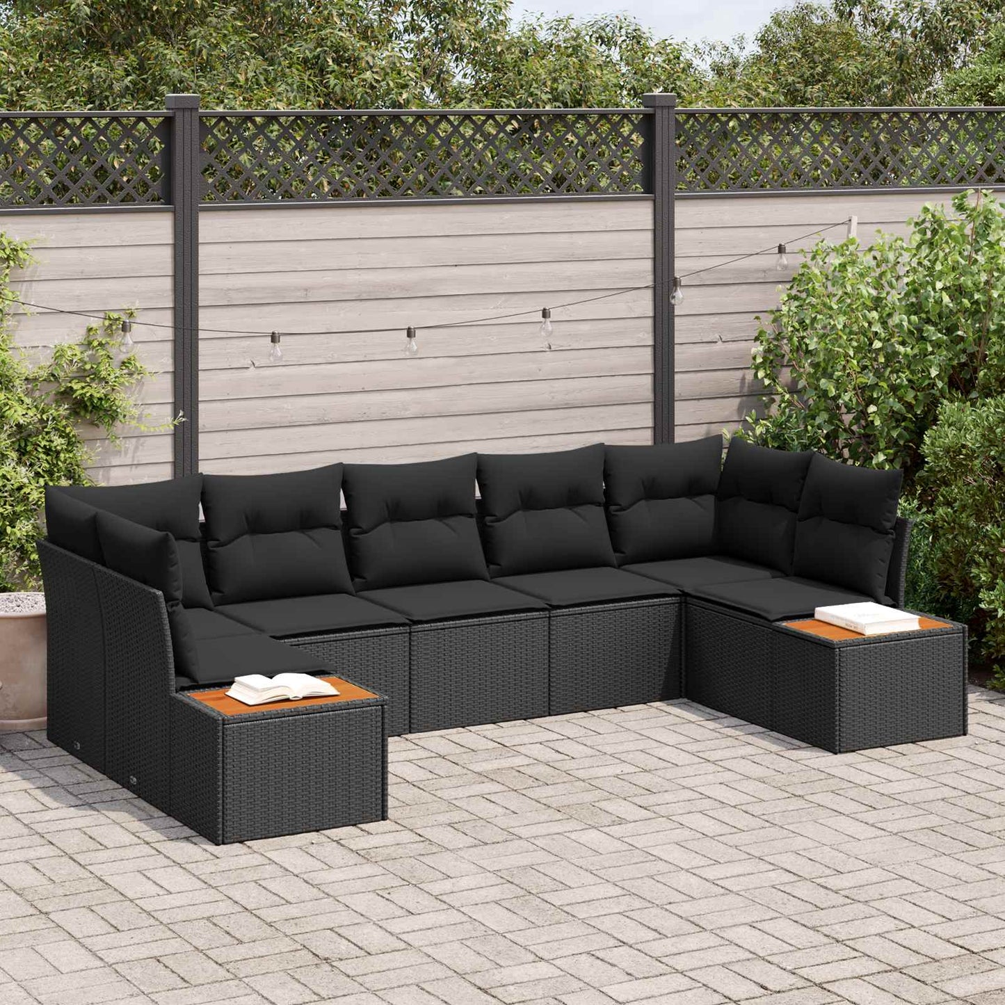 Set Divano da Giardino con cuscino 7 pcs Nero Polyrattan | homemem39