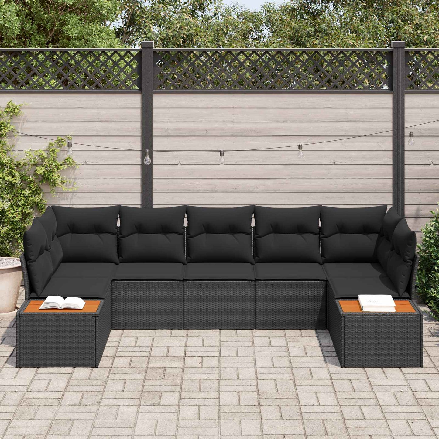 Set Divano da Giardino con cuscino 7 pcs Nero Polyrattan | homemem39