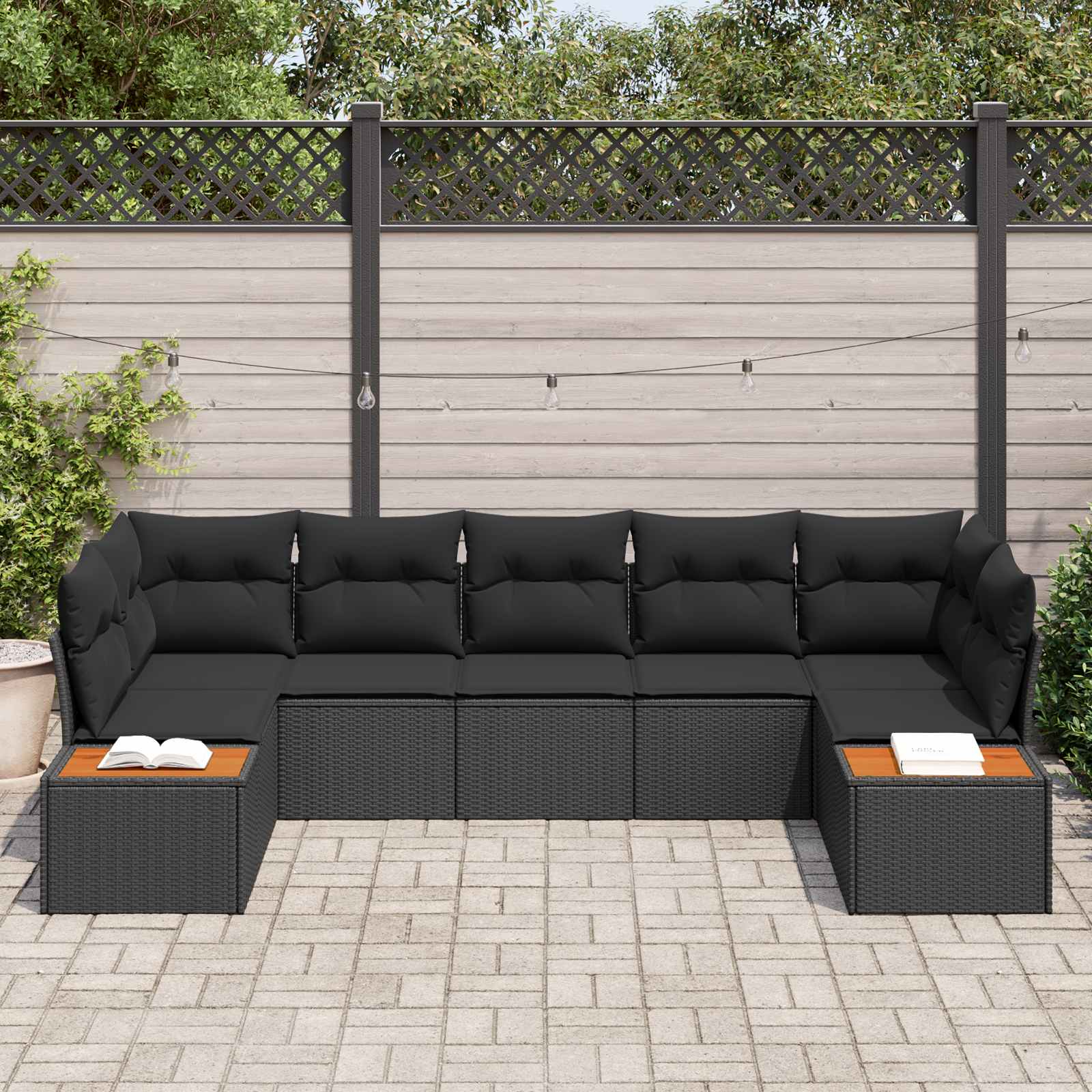 Set Divano da Giardino con cuscino 7 pcs Nero Polyrattan | homemem39