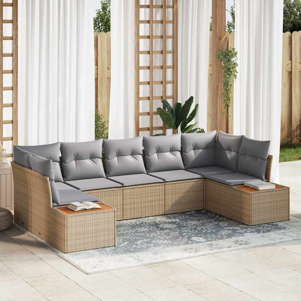 Set Divano da Giardino 7 pcs Beige e Grigio Chiaro Polyrattan | homemem39