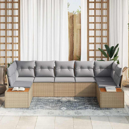 Set Divano da Giardino 7 pcs Beige e Grigio Chiaro Polyrattan | homemem39