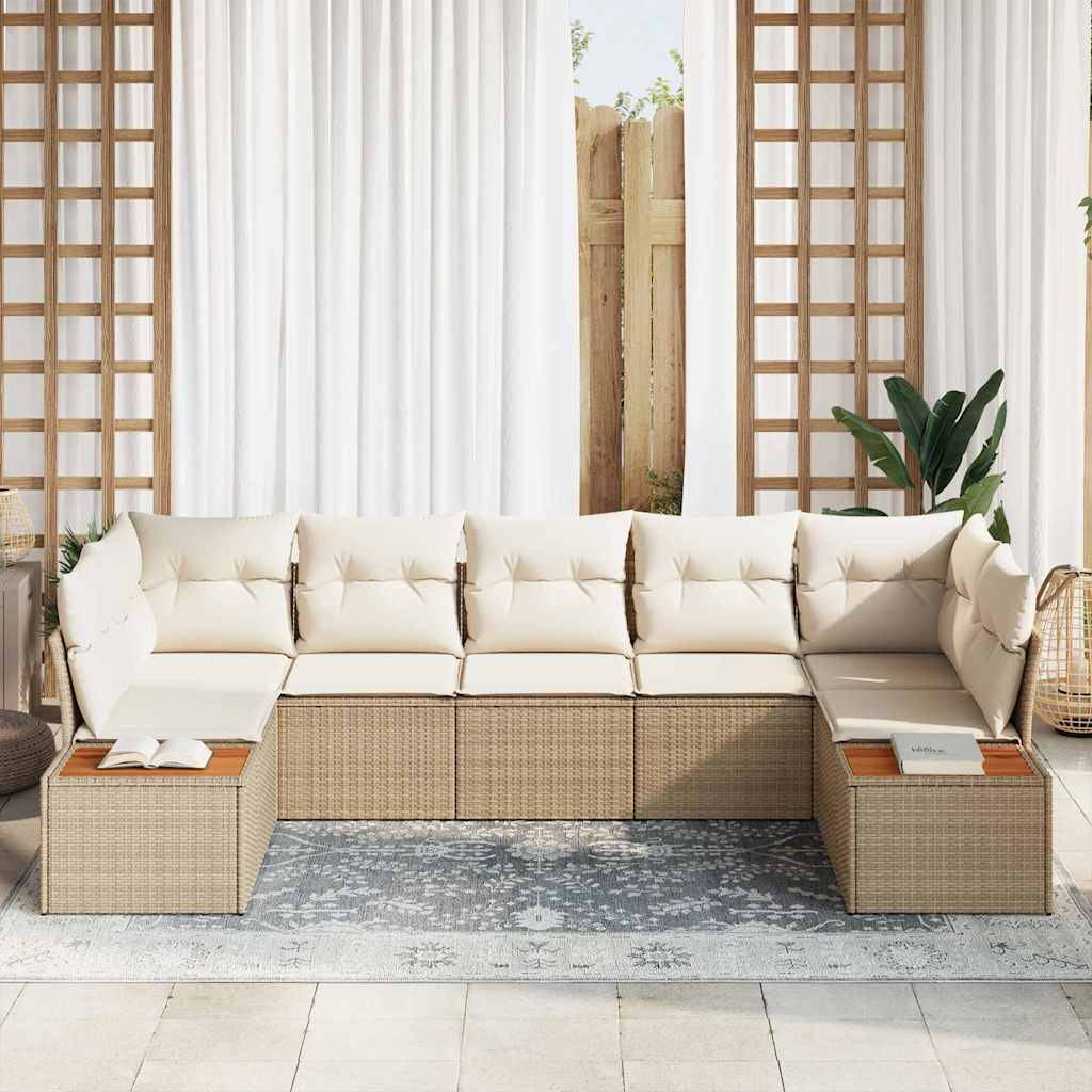 Set Divano da Giardino 7 pcs Beige e Crema Polyrattan | homemem39