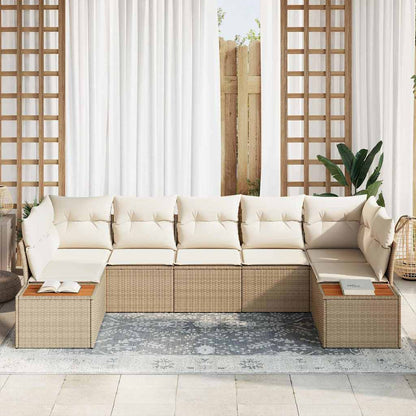 Set Divano da Giardino 7 pcs Beige e Crema Polyrattan | homemem39