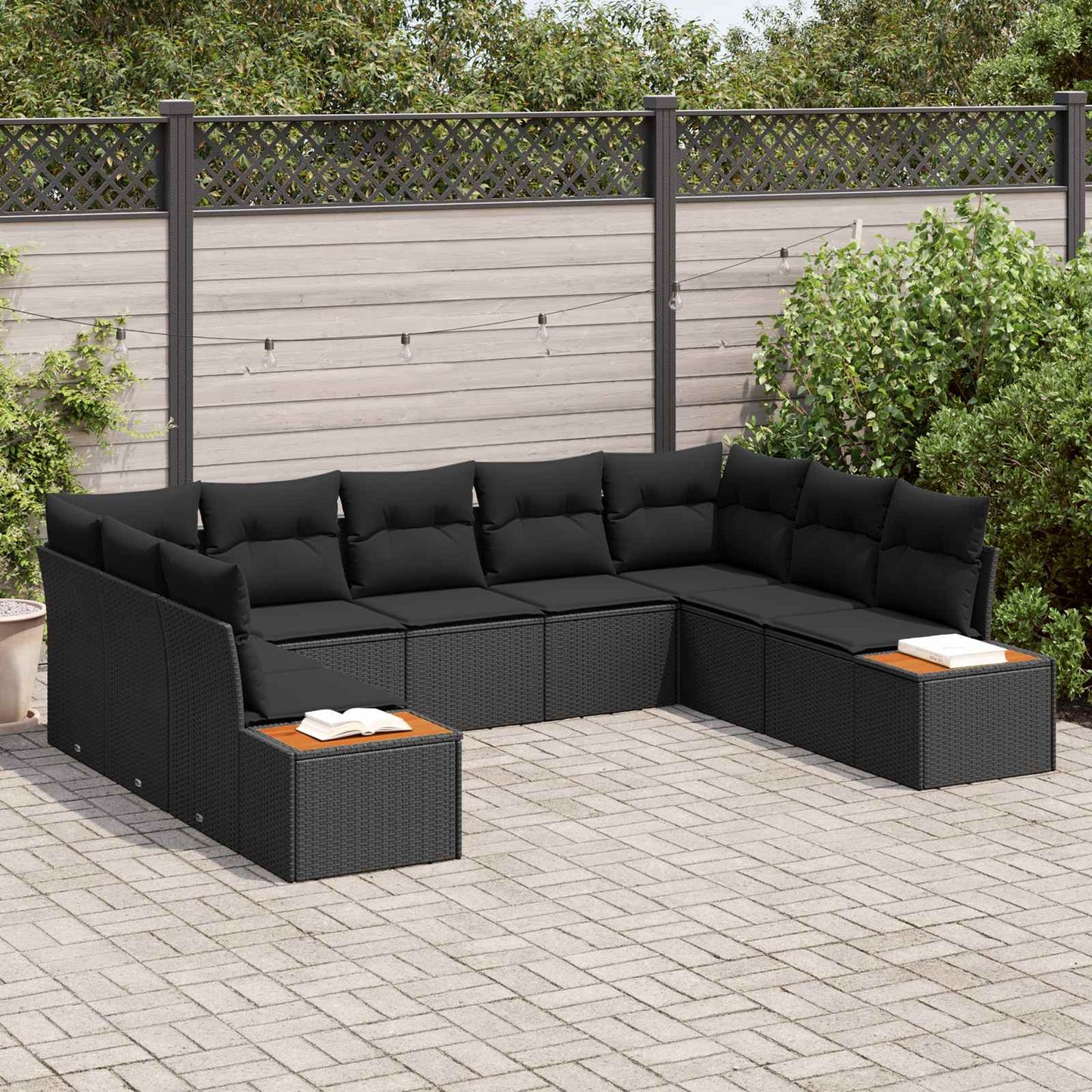 Set Divano da Giardino con cuscino 5 pcs Nero Polyrattan | homemem39