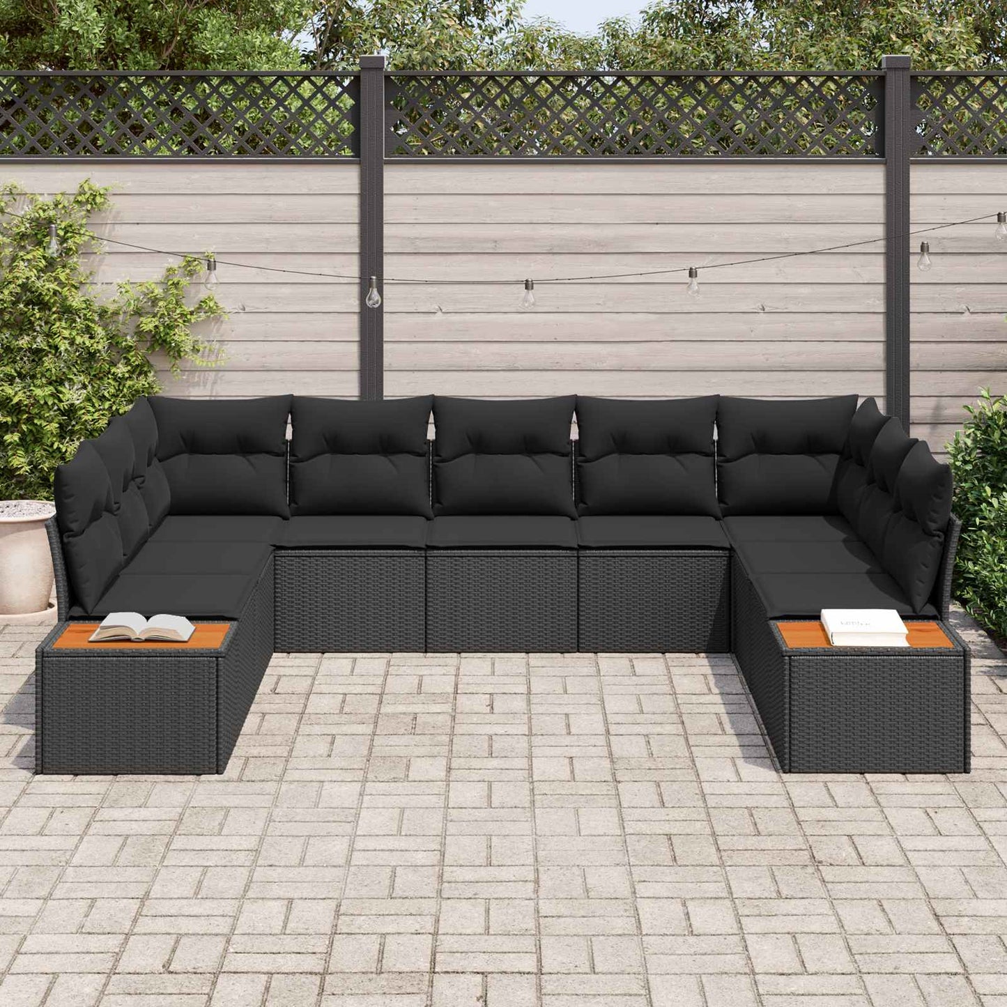 Set Divano da Giardino con cuscino 5 pcs Nero Polyrattan | homemem39