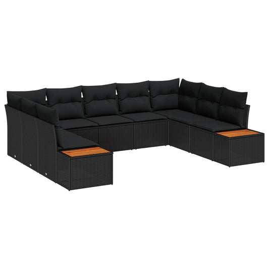 Set Divano da Giardino con cuscino 5 pcs Nero Poly Rattan