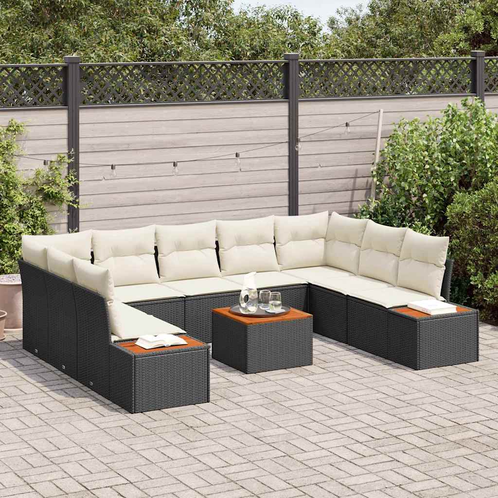 Set Divano da Giardino 5 pcs Nero e Crema Polyrattan | homemem39
