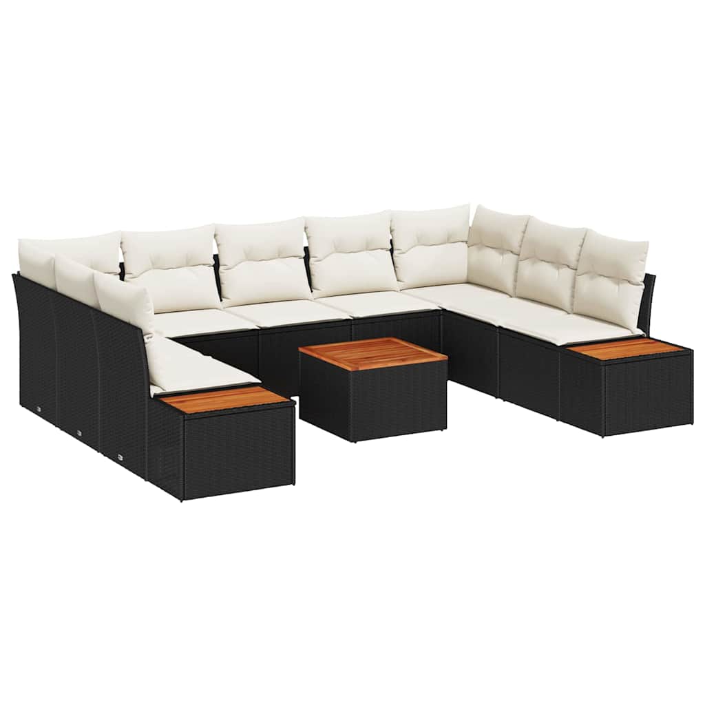 Set Divano da Giardino 5 pcs Nero e Crema Polyrattan | homemem39