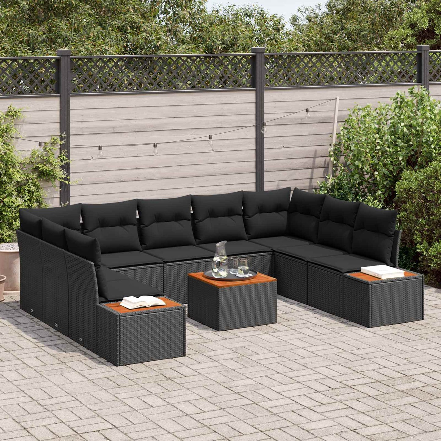 Set Divano da Giardino con cuscino 5 pcs Nero Polyrattan | homemem39