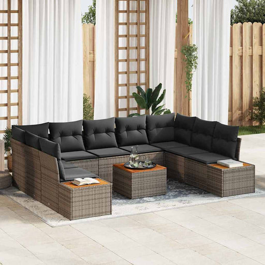 Set Divano da Giardino con cuscino 5 pcs Grigio Polyrattan